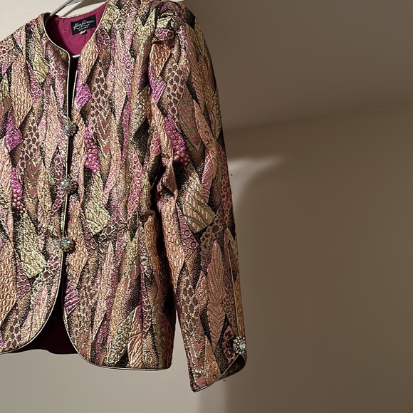 Rare Vintage Gold shimmer & shine brocade cocktail jacket. Woman’s 10. - Picture 9 of 14